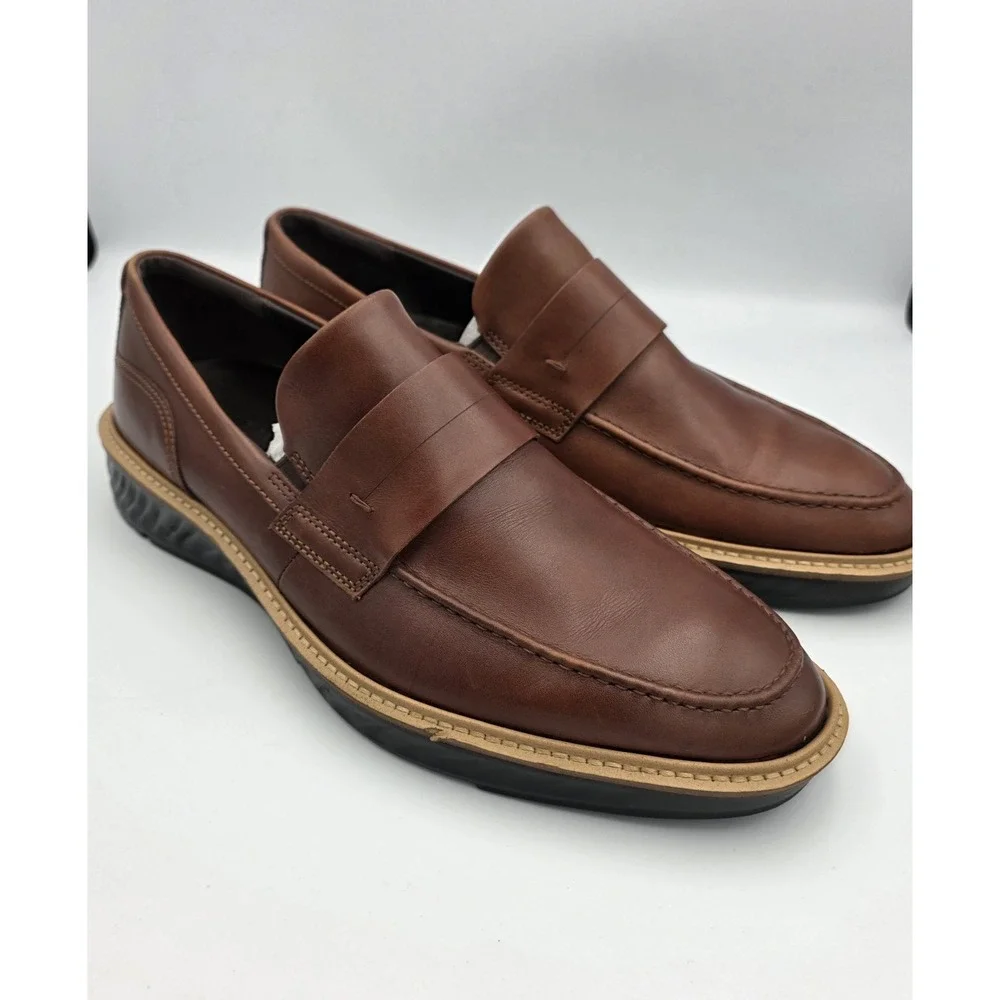 ECCO ST.1 Hybrid Penny Loafer Leather Shoes SlipOn Cognac Brown Mens Sz 13-13.5